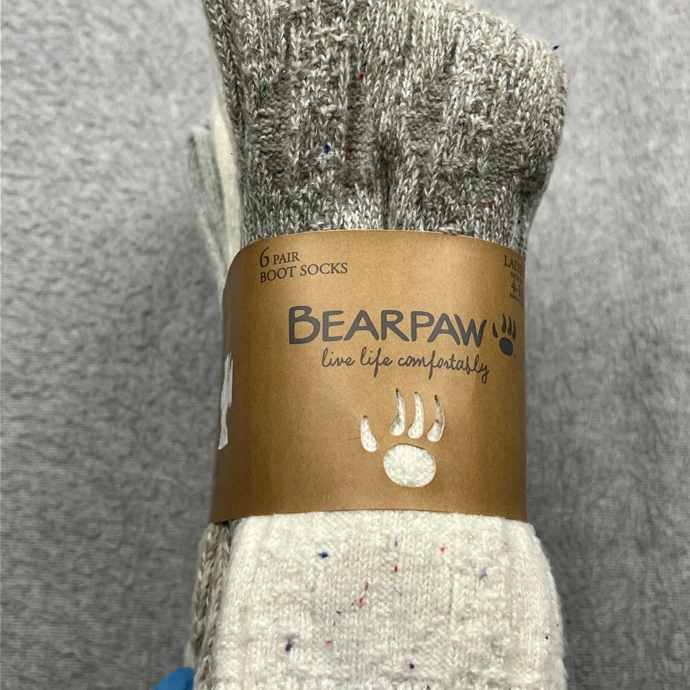 NEW Bearpaw Boot Socks Womens 4-10 Ivory Marled Cable Knit Ski Cabin 6 Pair Pack